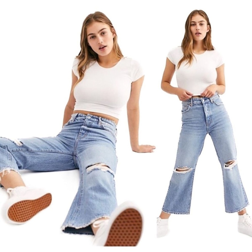 Free People We The Free Ranger Ripped Crop Wide Leg Denim Jeans 28 - Picture 9 of 9